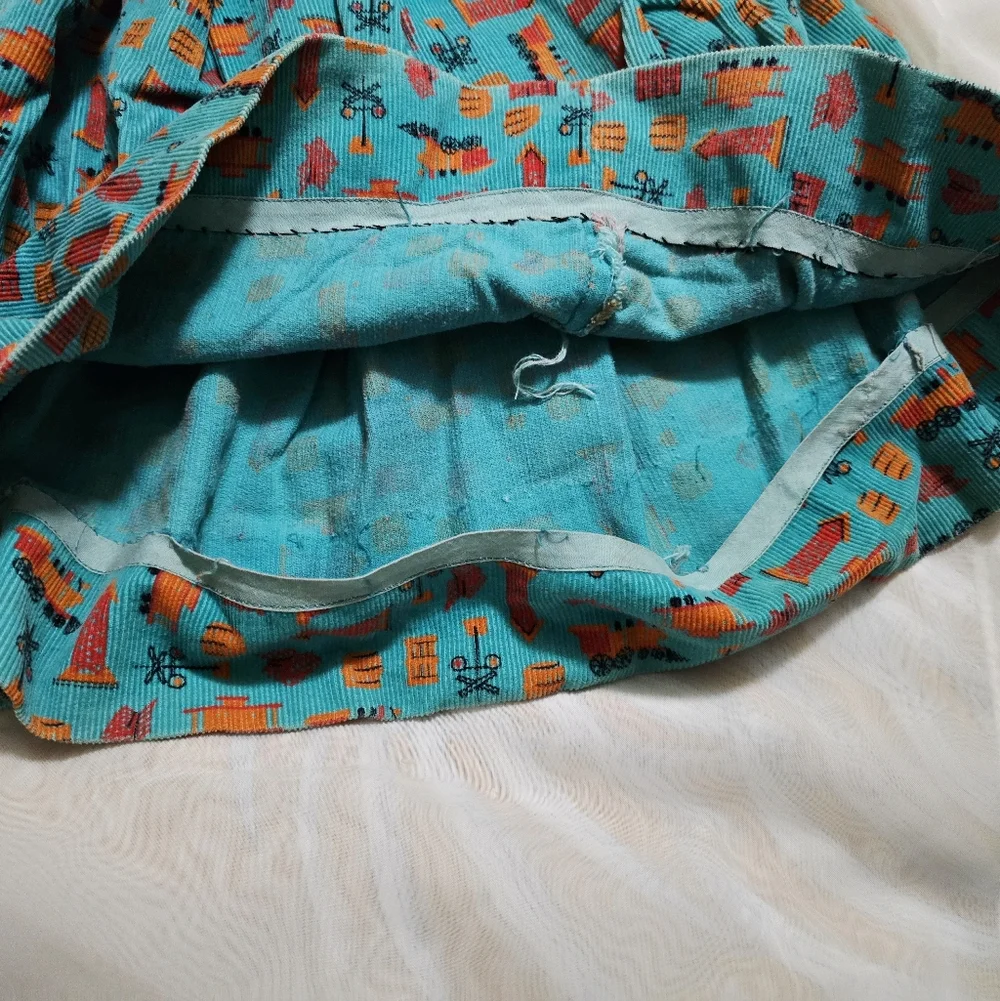 Vintage 1970s 70s Corduroy 2 Piece Vest Skirt Set Kids Childrens Trains - Picture 4 of 8